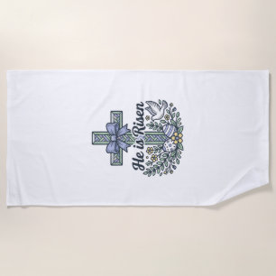 He Is Risen Easter Cross Vintage Vector Beach Towel