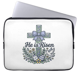 He Is Risen Easter Cross Vintage Vector Laptop Sleeve