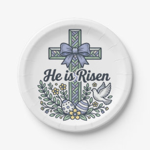 He Is Risen Easter Cross Vintage Vector Paper Plate