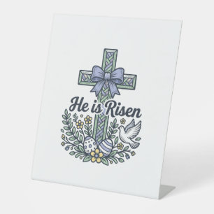 He Is Risen Easter Cross Vintage Vector Pedestal Sign