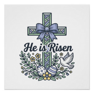 He Is Risen Easter Cross Vintage Vector Poster