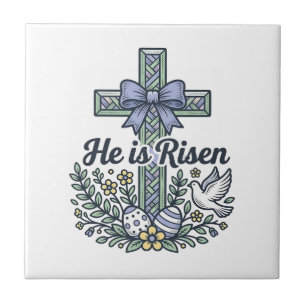 He Is Risen Easter Cross Vintage Vector Tile