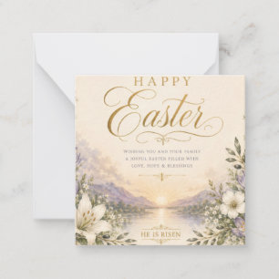 He Is Risen Easter, Elegant Floral Cross Christian Card
