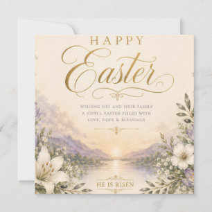 He Is Risen Easter, Elegant Floral Cross Christian Invitation