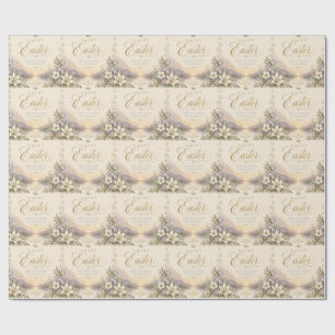 He Is Risen Easter, Elegant Floral Cross Christian Wrapping Paper