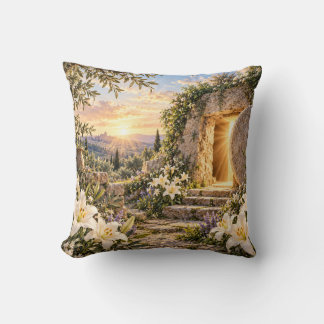 He Is Risen Easter Empty Tomb Lily Throw Pillow