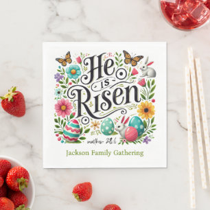 He Is Risen Easter Family Gathering Colourful Napkin