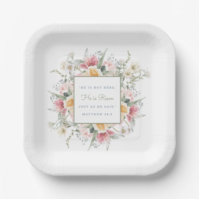 He is Risen | Easter Floral Paper Plate (Front)