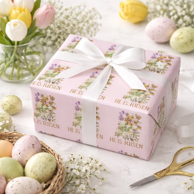 He Is Risen Easter Floral  Wrapping Paper (Creator Uploaded)