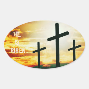 HE IS RISEN - EASTER ILLUSTRATION  OVAL STICKER