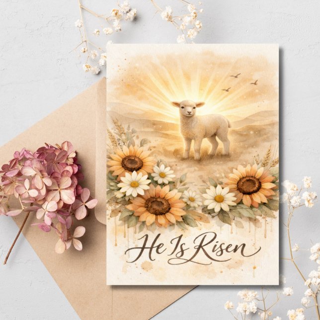 He is Risen Easter Lamb Christian Religious  Holiday Card (Easter Lamb, He is Risen, Christian Religious Catholic Easter Card. Printed or Digital)