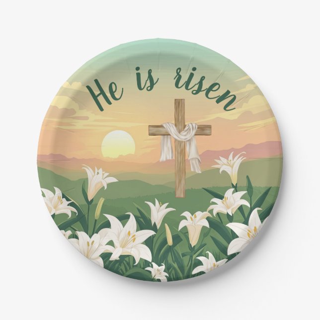 He is risen Easter Resurrection Paper Plate (Front)