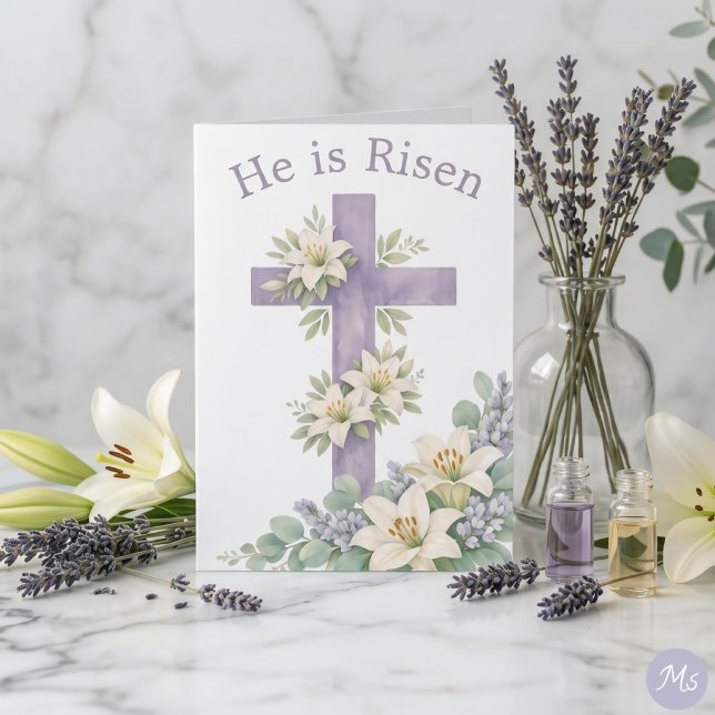 He is Risen Easter Sunday 2026 Floral Cross Card (Creator Uploaded)