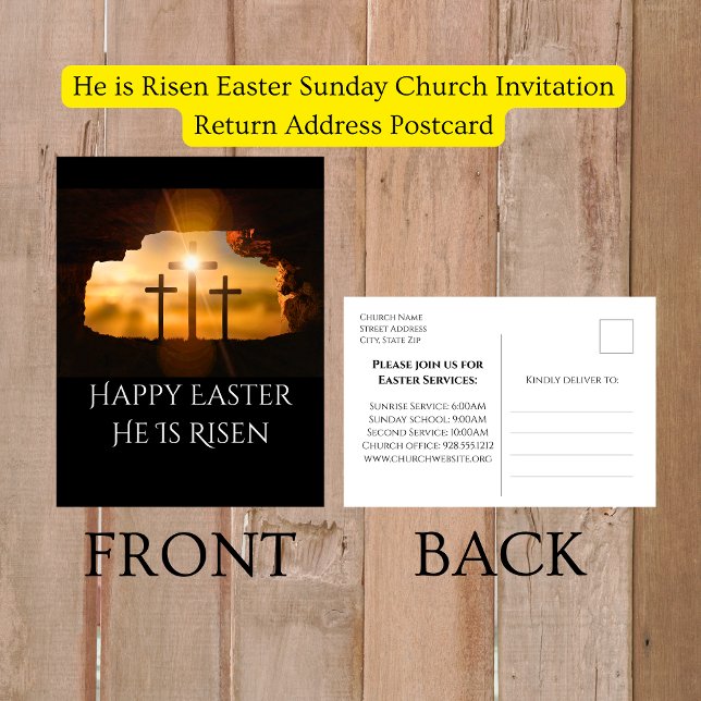 He is Risen Easter Sunday Church Invitation  (He is Risen Easter Sunday Church Invitation Postcards)