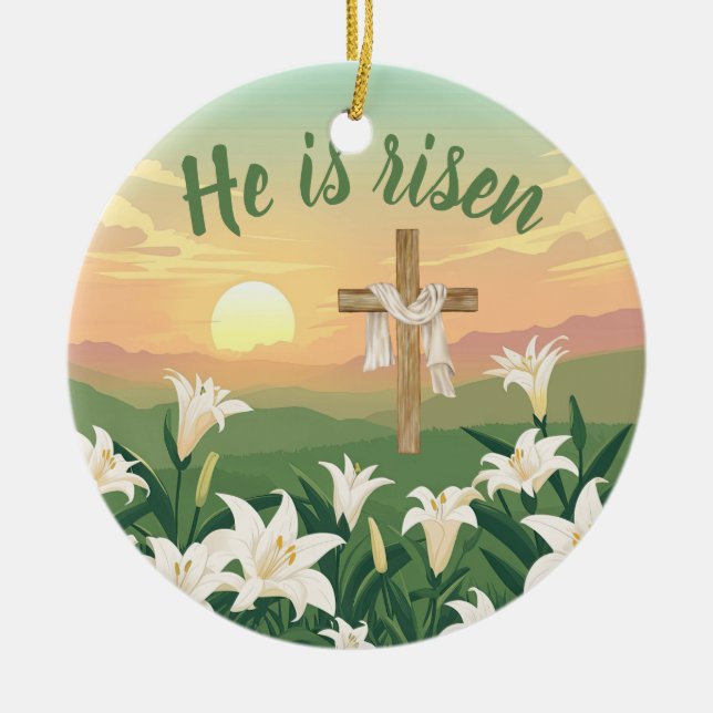He is Risen Easter Sunrise Personalized Ornament (Front)