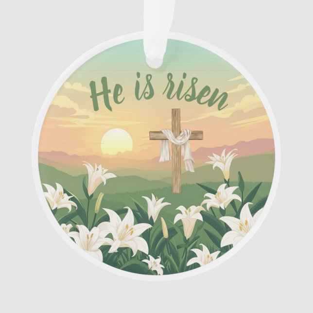 He is Risen Easter Sunrise Personalized Ornament (Front)
