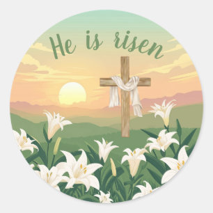 He is Risen Easter Sunrise Religious  Classic Round Sticker