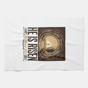 He Is Risen Easter Tomb Cross Vintage Christian Sh Tea Towel