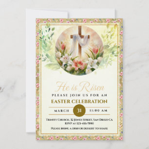 He Is Risen Easter Watercolor Flowers, Religious Holiday Card