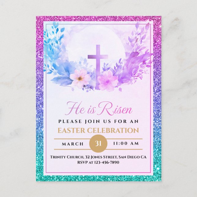 He Is Risen Easter Watercolor Flowers, Religious Holiday Postcard (Front)
