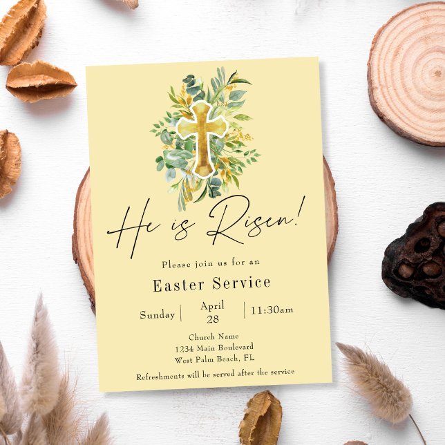 He is Risen Elegant Greenery Church Easter Service Invitation (Creator Uploaded)