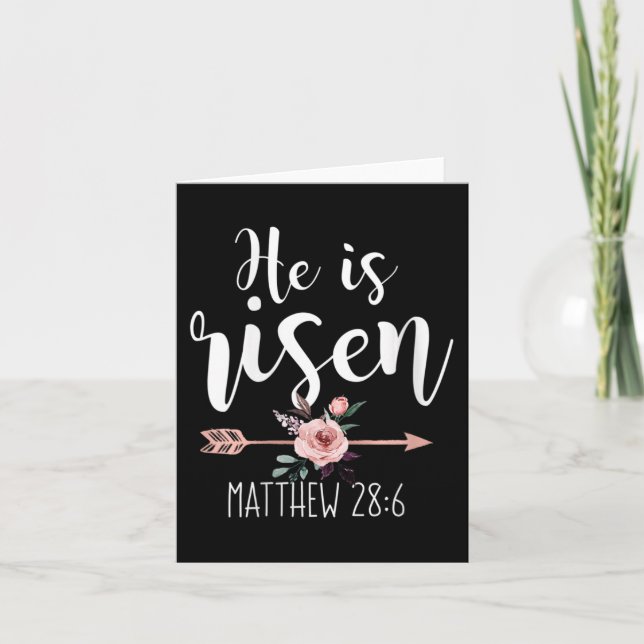 He Is Risen Floral Arrow Easter Christian Women Te Card (Front)