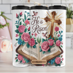 He Is Risen Floral Bible Thermal Tumbler