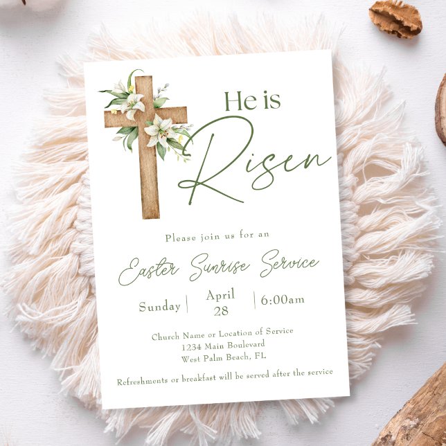 He is Risen Floral Church Easter Sunrise Service Invitation (Creator Uploaded)