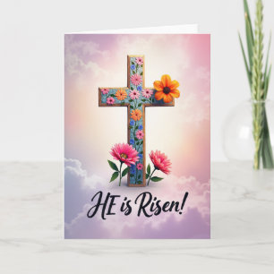 He Is Risen Floral Cross Card