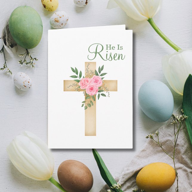He is Risen Floral Cross Christian Easter Holiday Card (Creator Uploaded)