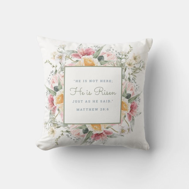 He is Risen Floral Cross Easter | Resurrection  Cushion (Front)