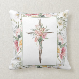 He is Risen Floral Cross Easter   Resurrection  Cushion