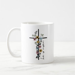 He is Risen Floral Cross Happy Easter Coffee Mug