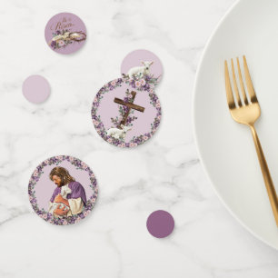 He is Risen Floral Cross   Jesus with Lamb Confetti