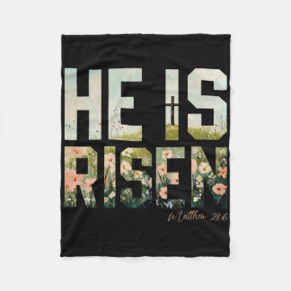 He Is Risen Floral Cross Matthew 286 Fleece Blanket