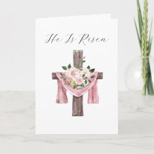 He is Risen Floral Cross Religious Easter Holiday Card