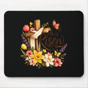 He is Risen Floral Cross Religious Easter Mouse Mat