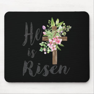 He Is Risen Floral Cross Vintage Happy Easter 2024 Mouse Mat