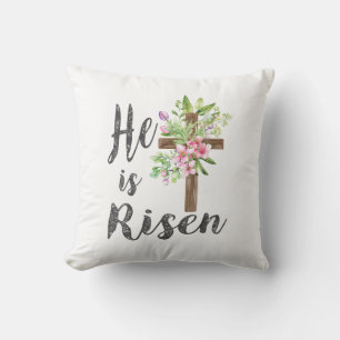 He is Risen Floral Cross Vintage Happy Easter T-Sh Cushion