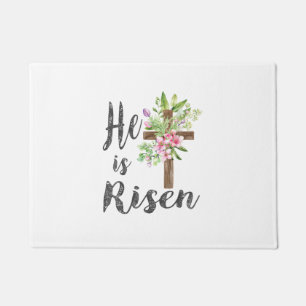 He is Risen Floral Cross Vintage Happy Easter T-Sh Doormat