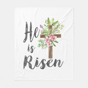 He is Risen Floral Cross Vintage Happy Easter T-Sh Fleece Blanket