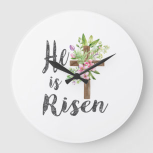 He is Risen Floral Cross Vintage Happy Easter T-Sh Large Clock