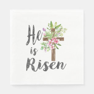 He is Risen Floral Cross Vintage Happy Easter T-Sh Napkin