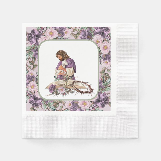 He is Risen Floral Cross with Bible Paper Plates Napkin (Front)