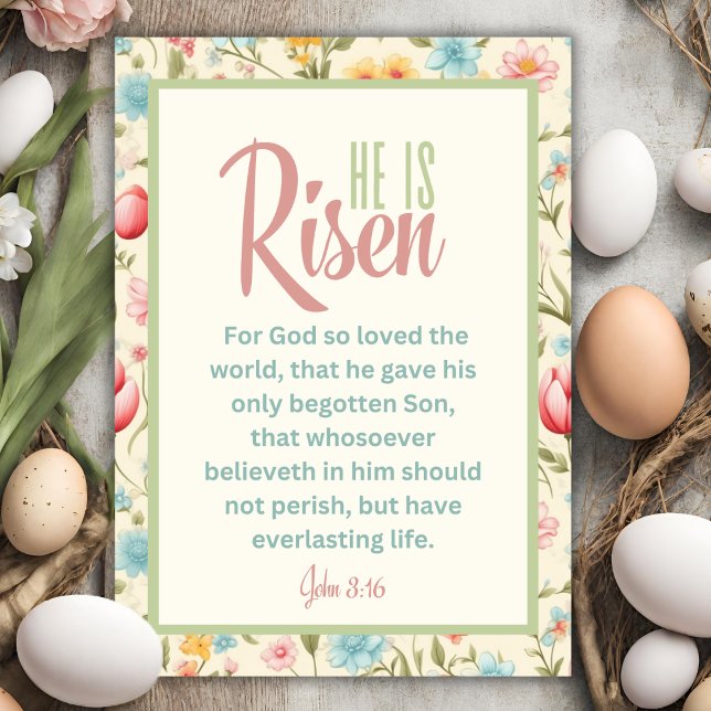 He Is Risen Floral Pastel Christian Easter Holiday Card (He Is Risen Floral Pastel Christian Easter Holiday Card)