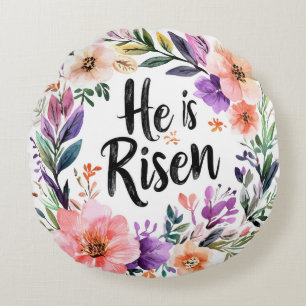 He is risen floral round cushion
