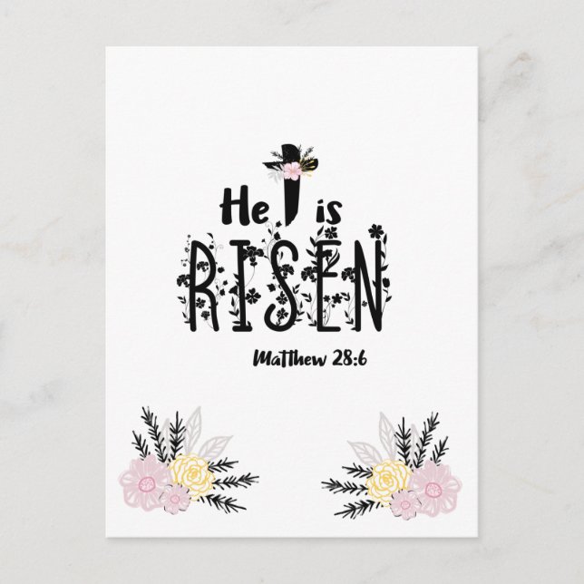 He Is Risen Floral Scripture Postcard (Front)