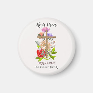 He is risen, floral wood Easter family, Religious Magnet