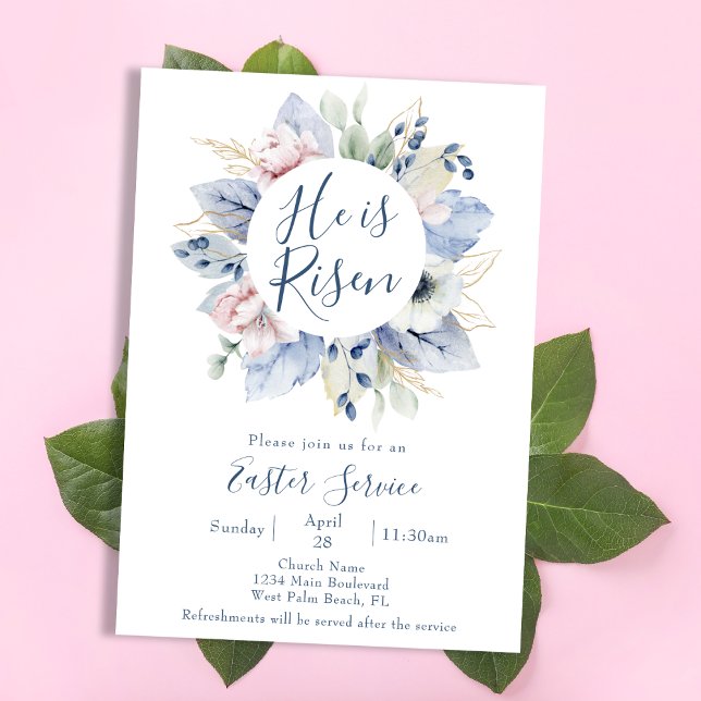 He is Risen Floral Wreath Church Easter Service Invitation (Creator Uploaded)
