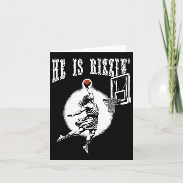He Is Risen Funny Easter Jesus Playing Bysketbyll  Card (Front)